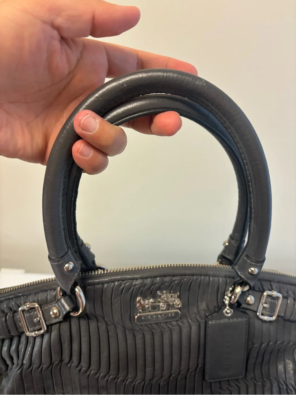 Coach Madison Gathered Leather Satchel Gray Crossbody Bag Purse